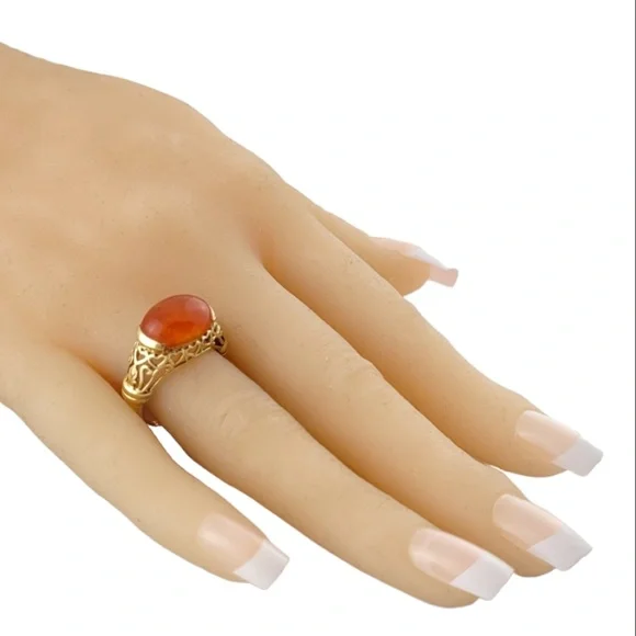 14K Yellow Gold Orange Jadeite Ring Size 8.25 #15889